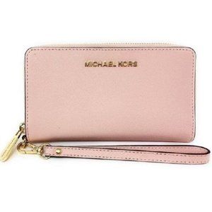 Michael Kors Jet Set Travel Large Flat Multifunction Phone Leather Wristlet